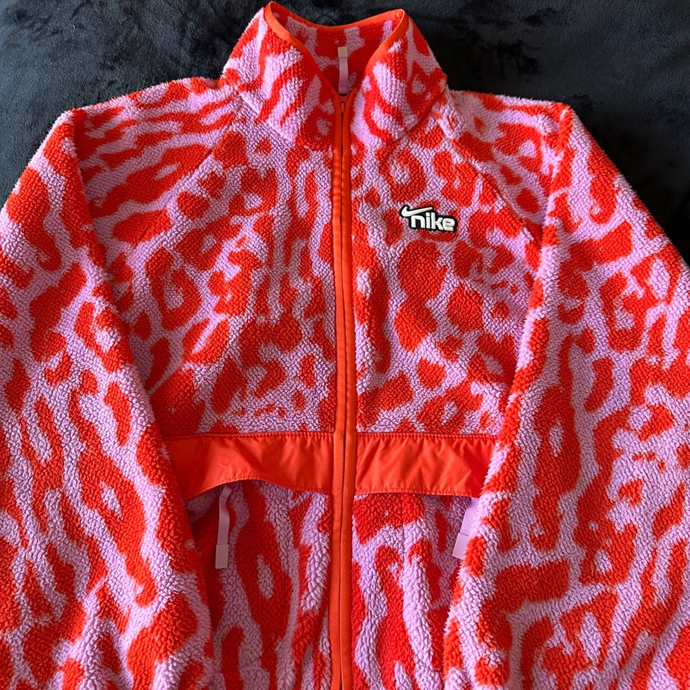 Nike Sherpa Fleece Coat | Pink and Red Animal Print